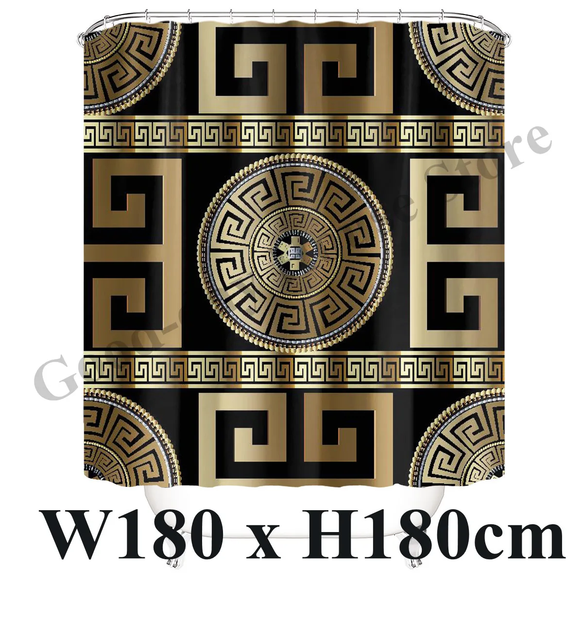 3D Luxury Greek Bathroom Curtains Shower Curtain Set Modern Geometric Ornate Red Rose Bath Rug Toilet Carpet Decor