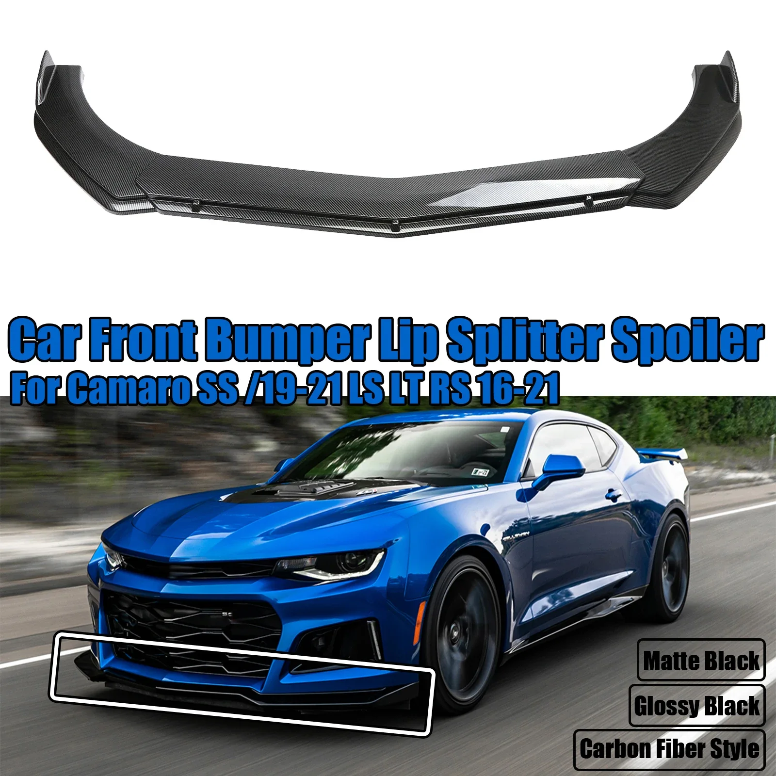 3 Pz Auto Paraurti Anteriore Lip Splitter Spoiler Per 16-21 Camaro Ss / 19-21 Ls Lt Rs Body Kit Accessori Stile In Fibra Di Carbonio