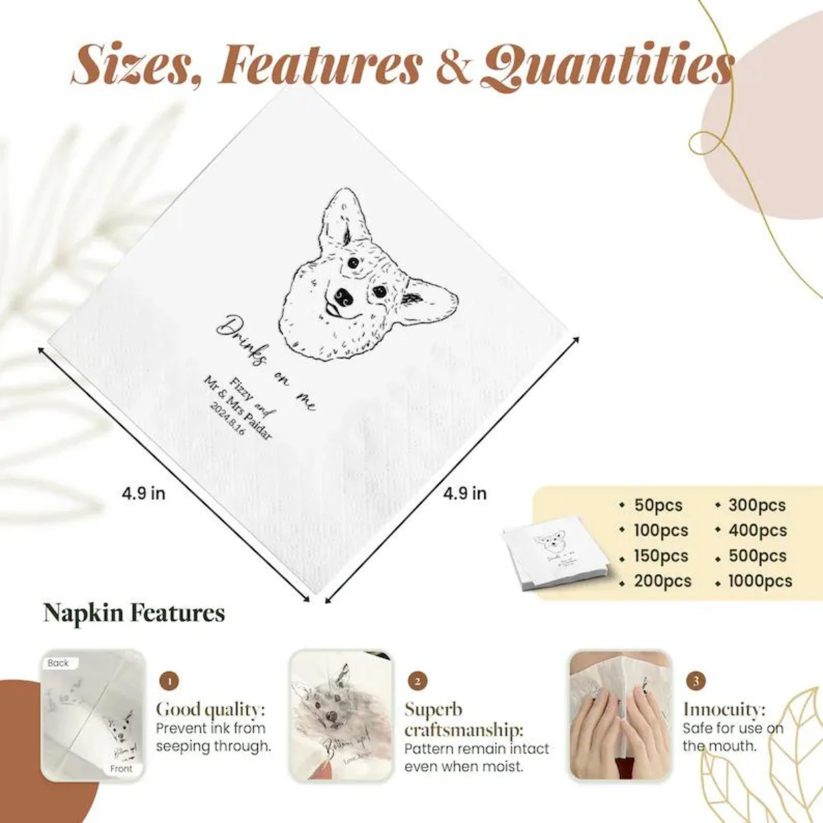 Paper Napkins Custom 50-500pcs for Wedding Cocktail Hen Party Baby Shower