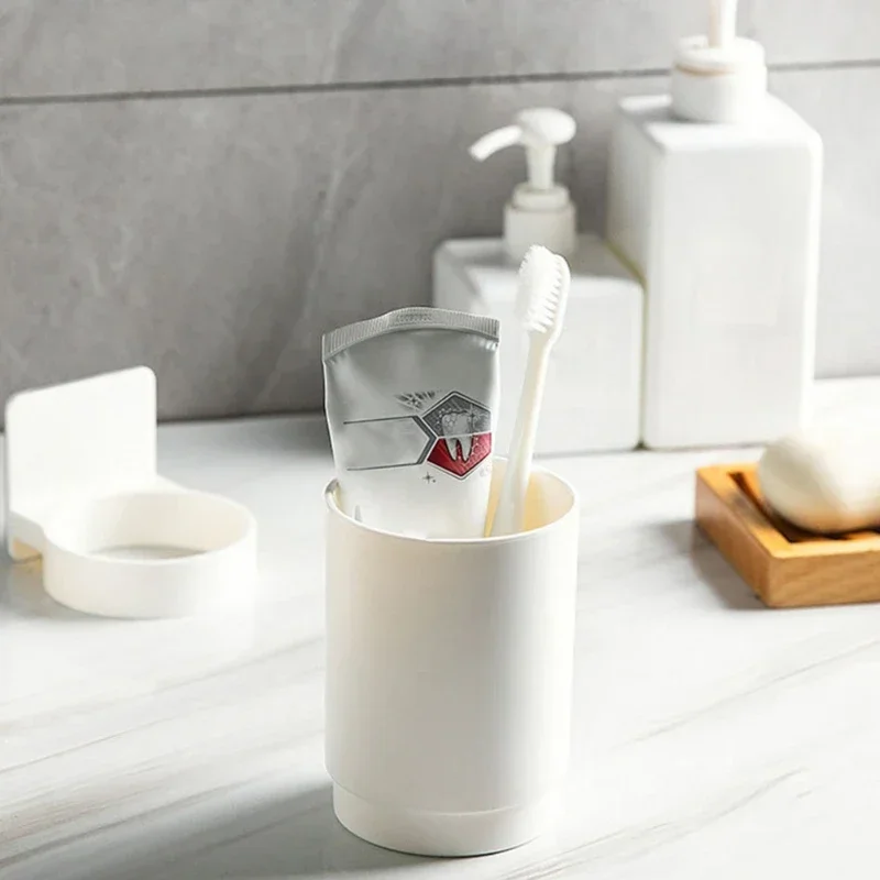 Simple Wall Mounted Toothbrush Holder Toothpaste Mouth Cup Holder Drill-Free Bathroom Storage Shelf Portable Rack toothbrush holder