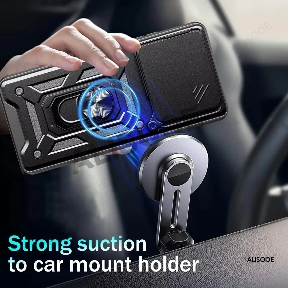 Slide Camera Cover with Ring Kickstand Holder - Full Protective Shockproof Phone Case