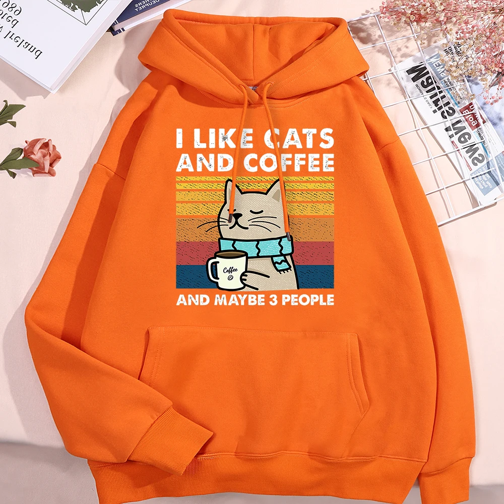 I Like Cats And Coffee Hoodies For Men Women Fashion Crewneck Clothes Loose Fleece New Hoodies Street Pullover Man Sweatshirt