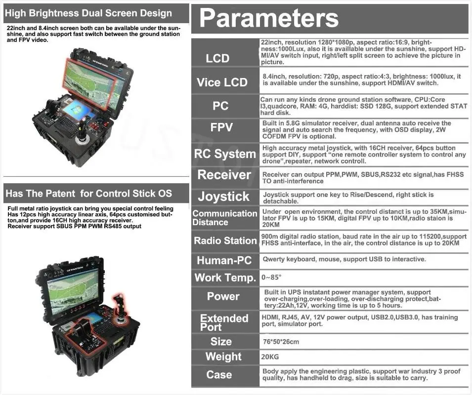 S346de4c7f0b444c1b4ef32960be9f886m 20KM WINDBOX OPUAV GCS Mission Planner Ground Control Staton Dual Joysticks HD verion for RC airplanes drones helicopter