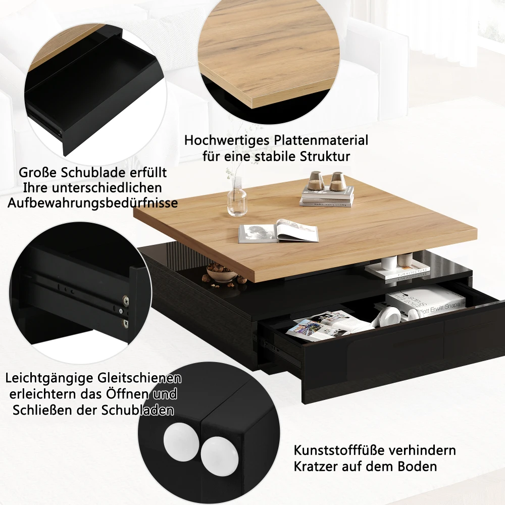 Multifunktionales Quadrat 360° ° Drehbarer Couchtisch, Hochglänzender 2-stufiger Mitteldrehtisch, Aufbewahrungsschrank, Beistelltisch für das Wohnzimmer – Detail 40