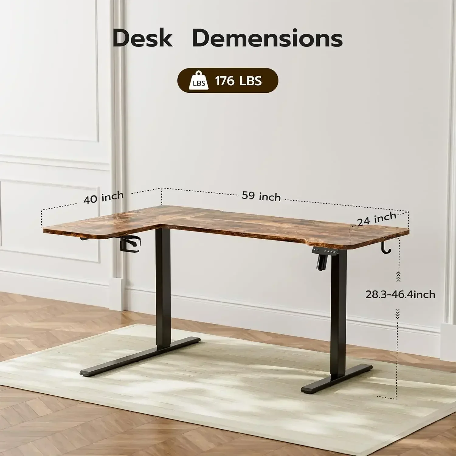 New2025-59"L-Shaped  Standing Desk Adjustable Height Gaming Stand Up Corner Desk Sit Stand Home Office Computer Desk with Splice