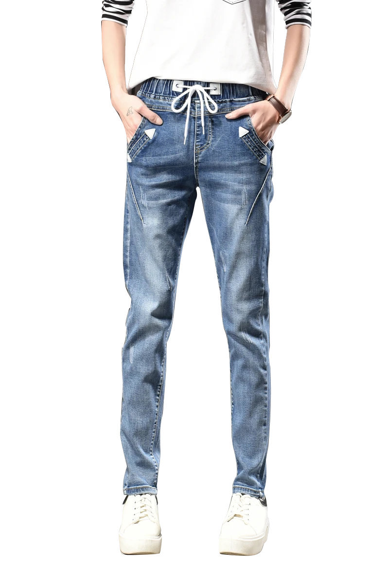 Pantalones vaqueros de para mujer y niña, negros con cintura elástica, pantalones vaqueros sueltos completos novios, baratos al mayor|Pantalones vaqueros| - AliExpress