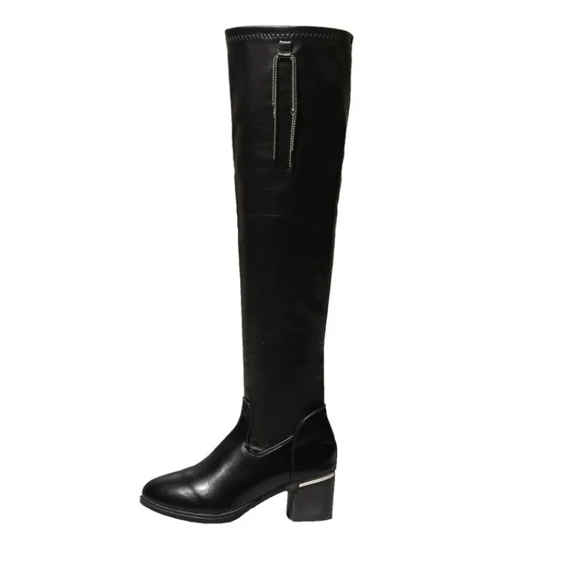 Schwarze Overknee Stiefel Für Damen Mit Blockabsatz Und Wildleder_voghion.com