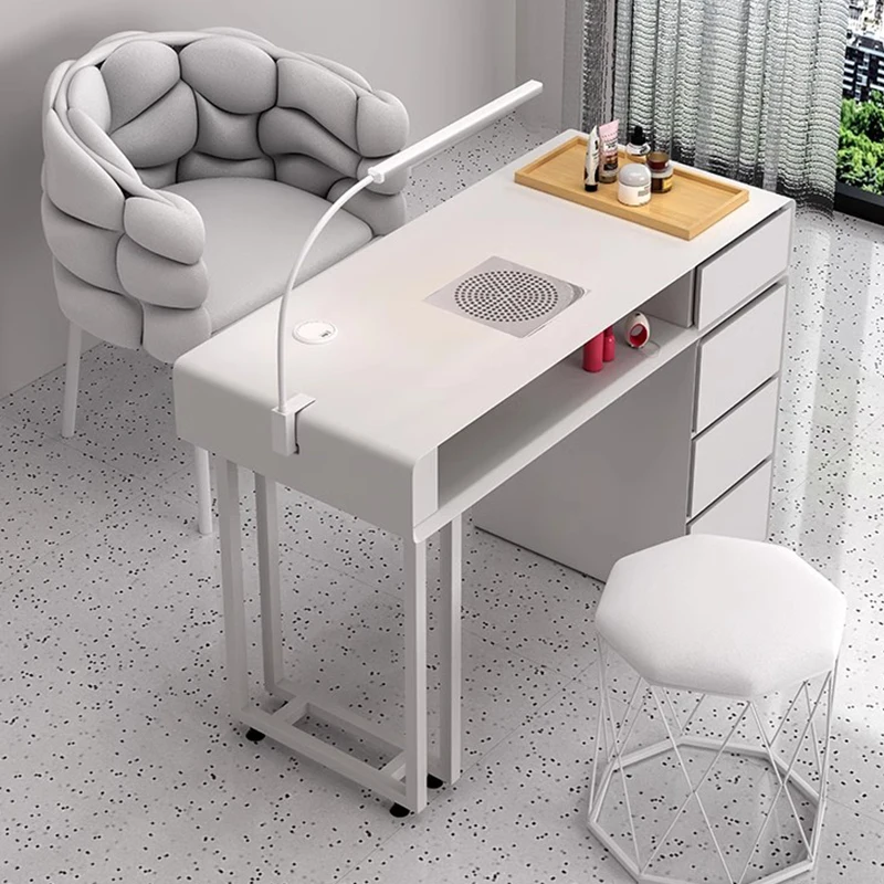 

Storage Cream Style Manicure Table Multifunction Modern Reception Nail Tables Vacuum Cleaner Salon Furniture Nail Desk LLMT