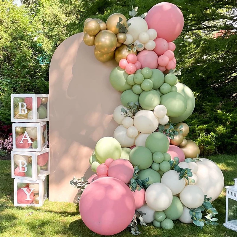 

Sage Green Pink Balloons Garland Arch Kit Baby Shower Balloon Box Kids Jungle Safari 1st Birthday Wedding Party Decor Supplies