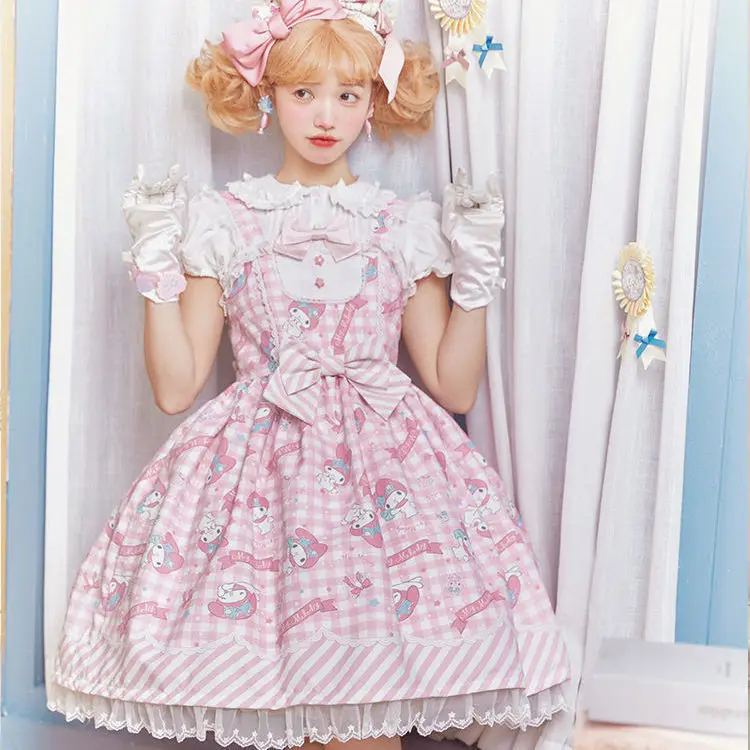 

Women Cartoon Sweet Lolita Style Cute Print Princess Dress Bow Lace Party Strap Y2k Dresses Girly Harajuku Kawaii Mini Vestidos
