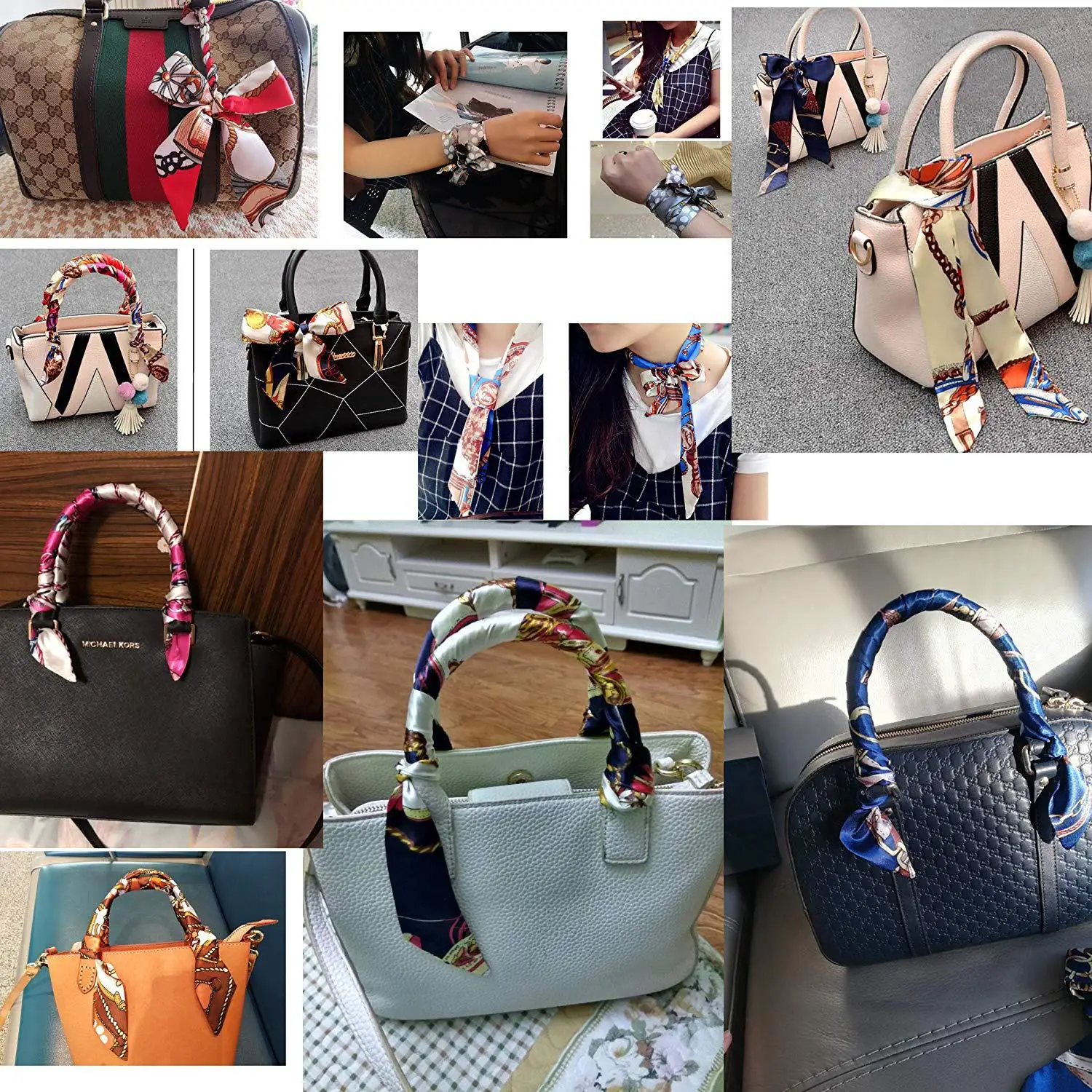 Bag Scarf Silk Scarves, Small Scarves Handbags, Silk Scarf Tied Bag