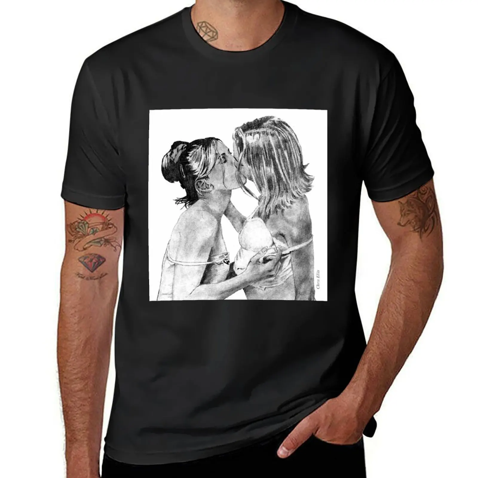 2 girls kissing T-Shirt blacks summer clothes boys whites anime mens graphic t-shirts anime