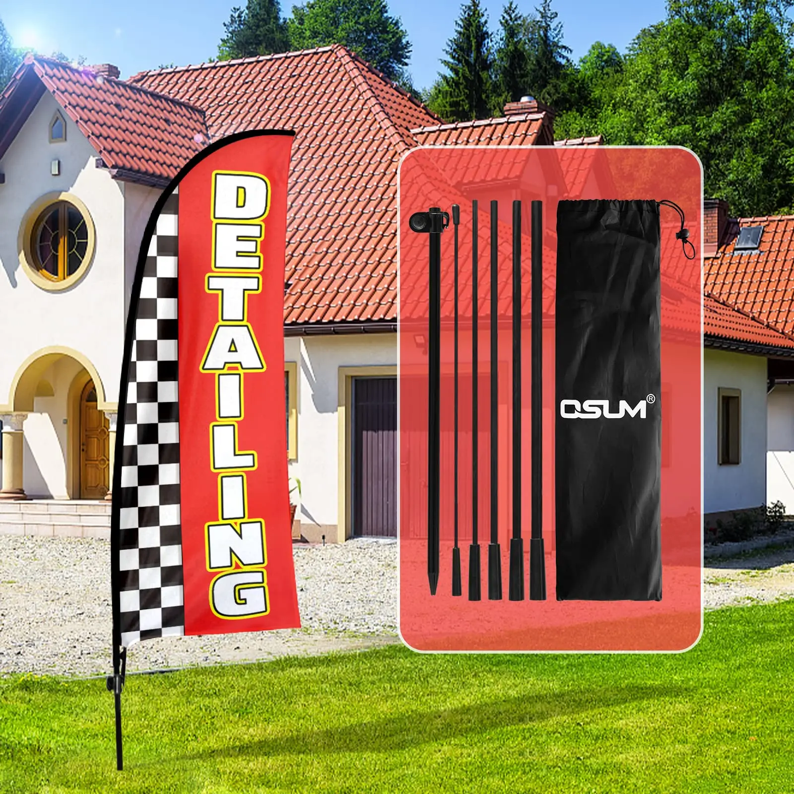 Fsflag Detailing Flag,7Ft Detailing Advertising Feather Flag Con Pole Kit, Ground Spike, Dettagli Insegne Per Le Aziende