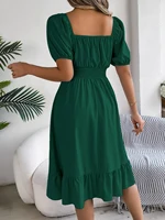 Spring Summer Elegant High Waisted Dress Square Neck Short Sleeved Ruffled Edge Long Dresses 2026 Valentine's Day Woman Clothing - Image 2