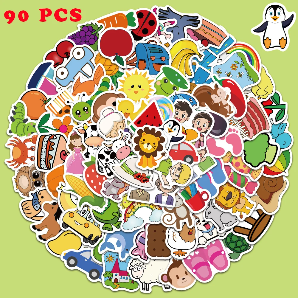 90pcs Cartoon Baby Toys Stickers Cute Kids Decals for Luggage Notebook Guitar Phone Scrapbook Phone Stickers Kids Toys