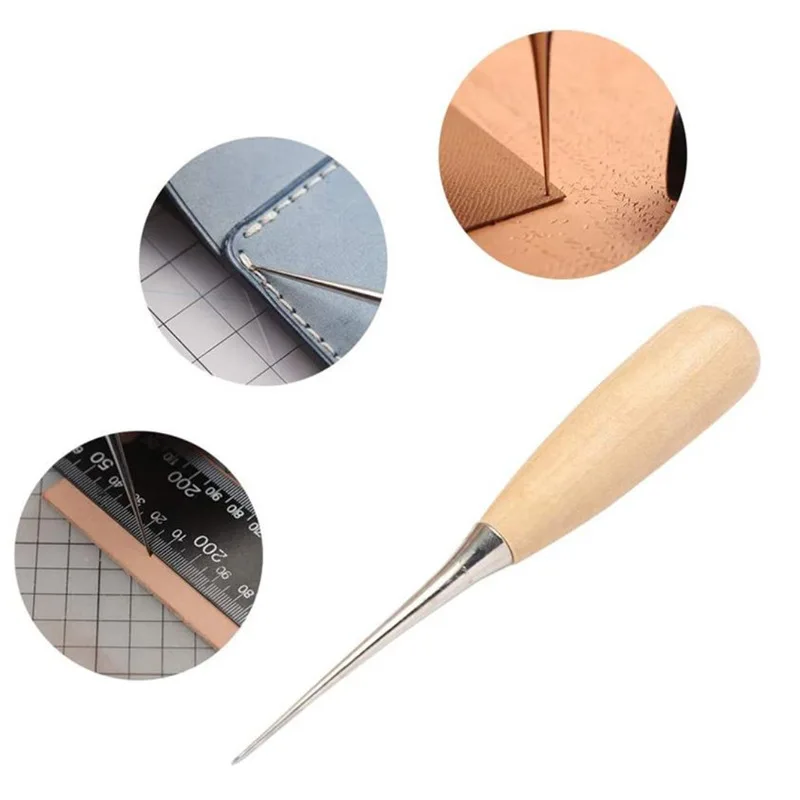 Hot Wooden Handle Sewing Awl Speedy Hand Stitcher Leathercraft Tools