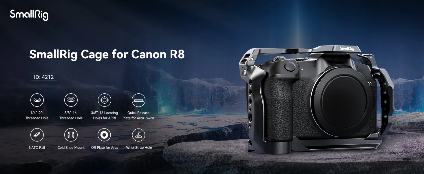 R8 Camera Cage for Canon EOS R8 with Arca Swiss Quick-Release Plate for DJI Gimb