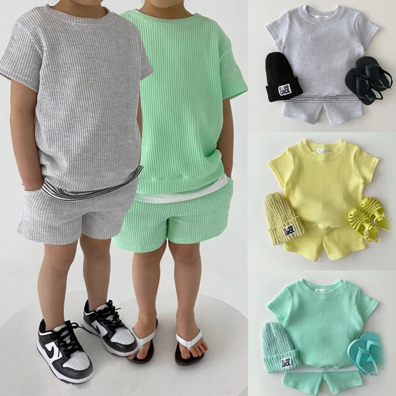 baby dress set for girl Baby fashion outerwear set multicolor short sleeved Shorts Set children's boys and girls' leisure sports summer two-piece set baby girl cotton clothing set