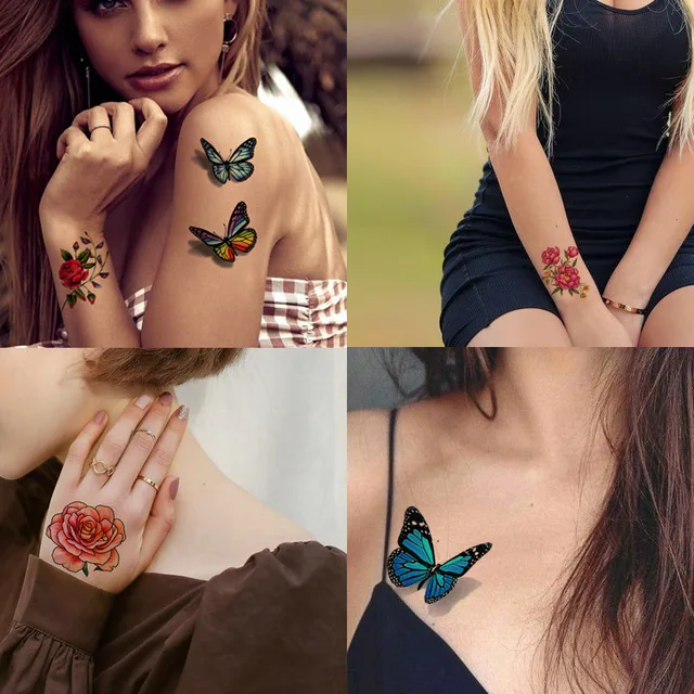 60 Tatuaggi Temporanei Fiori E Farfalle - Adesivi Impermeabili Per Donne - Foto 6