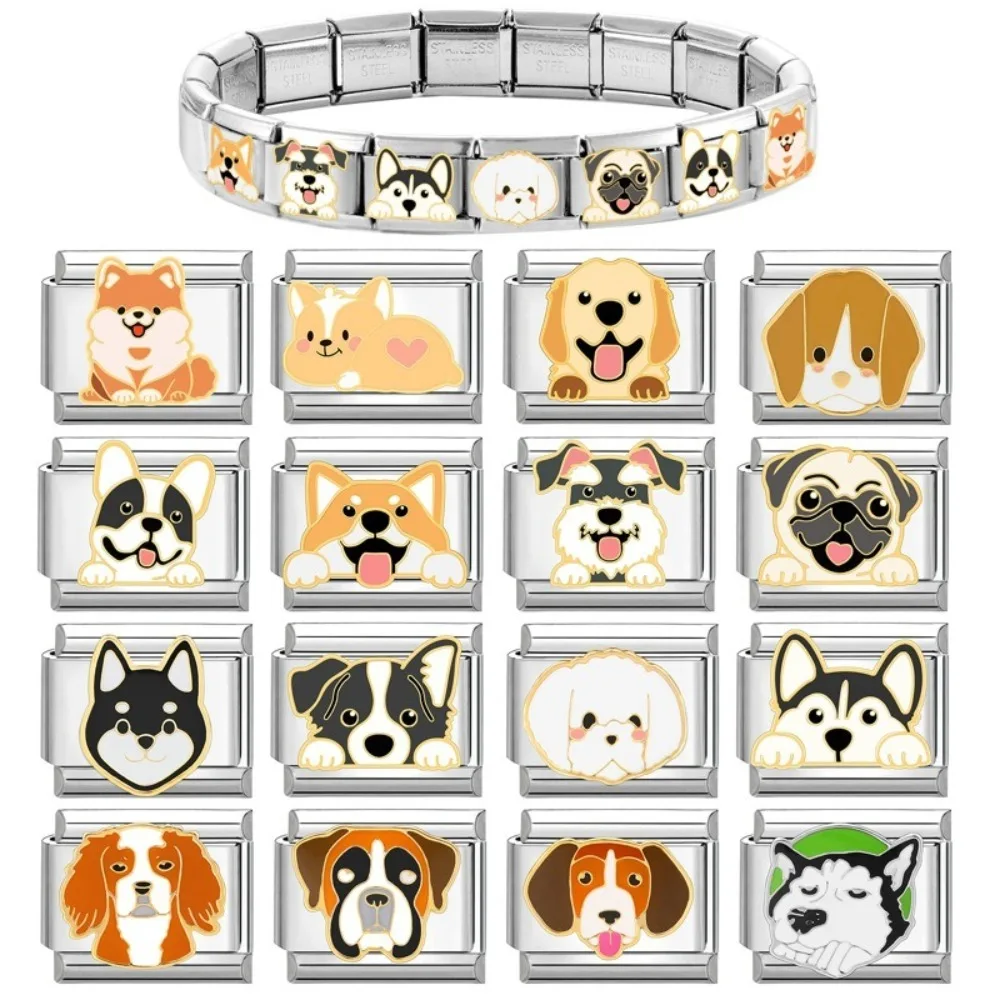 9mm Italian Modular Bracelet Stainless Steel Modular Design Dog Charm Connector Links Beads DIY Jewelry Personalized Gift