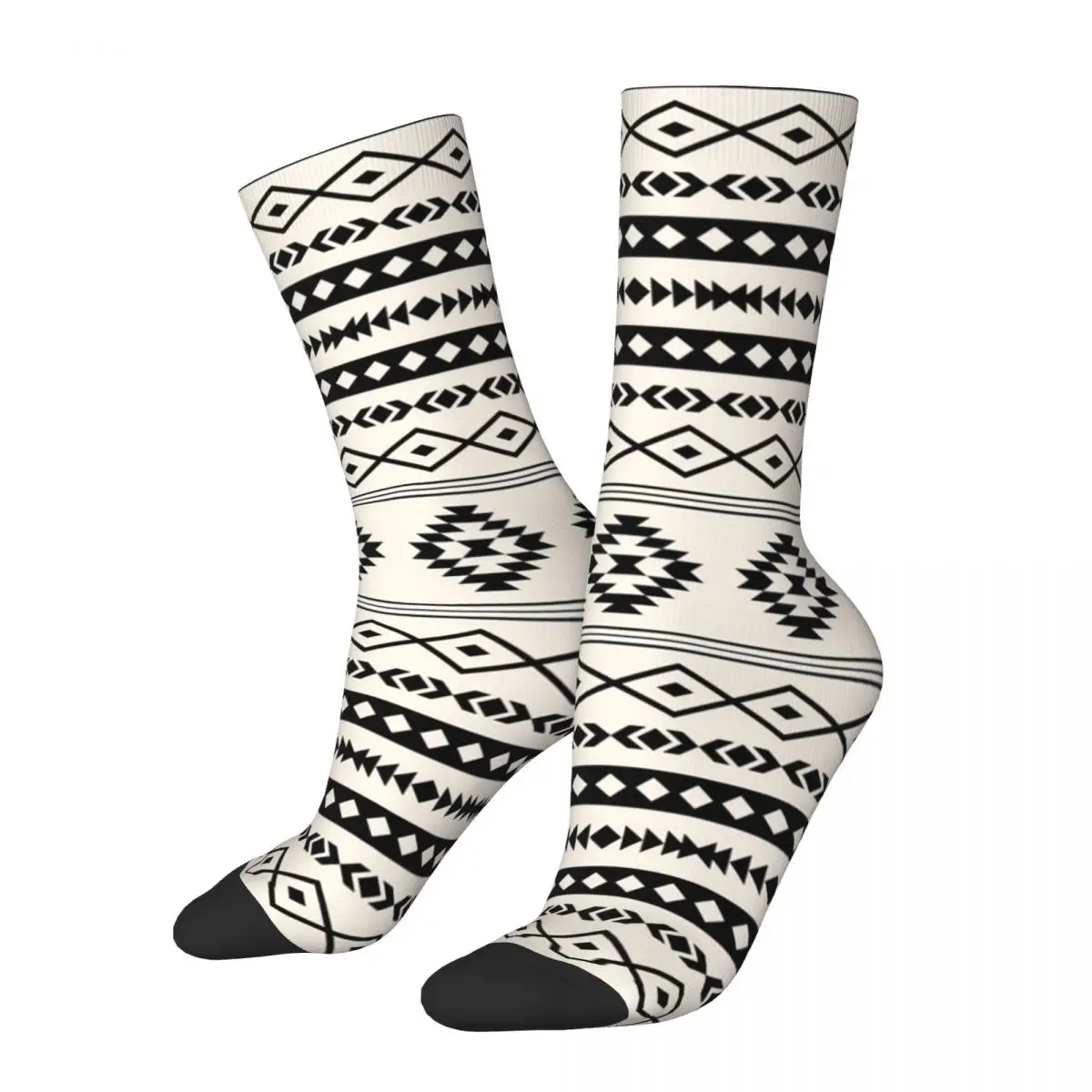 

Fashion Men's Socks Novelty Bohemian Aztec Black On Cream Mixed Motifs Sock Sport Women's Socks Spring Summer Autumn Winter