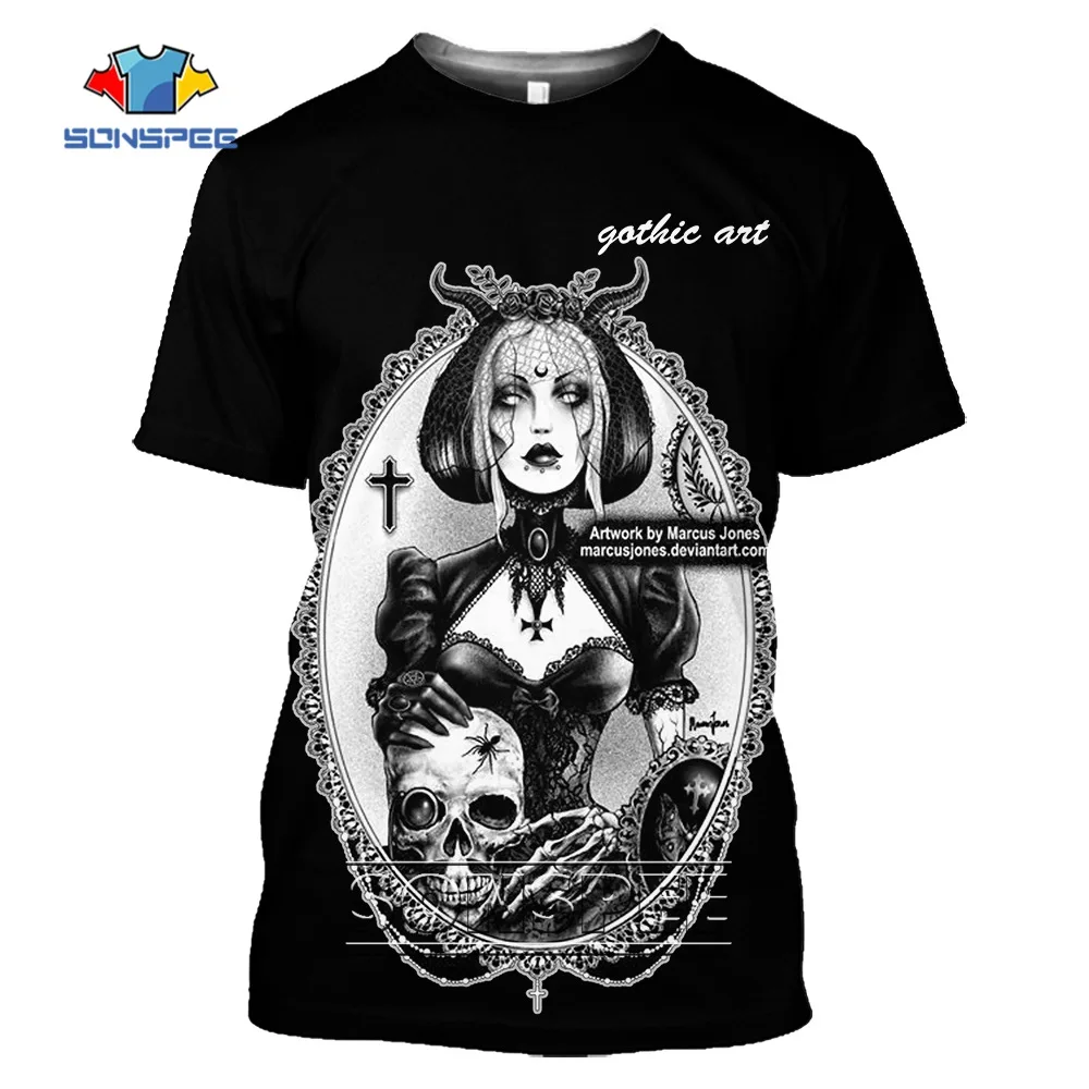 

SONSPEE Cool Skull T-shirt Gothic Girls Loli Street Hip Hop Personality Fashion Short Sleeve Top Casual House Girl Home Apparel