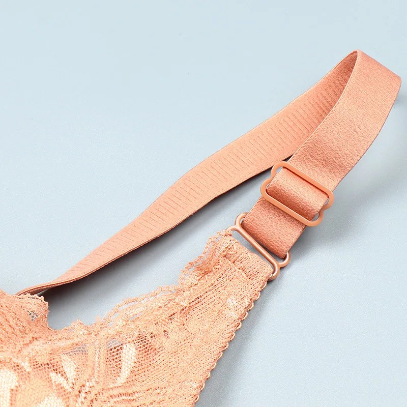 Plus Size Lace Bra Sexy Bralette Lingerie Adjustable Bra Push Up Ultrathin Female Bras Skin color Big Cup Under-Wire Brassiere 3