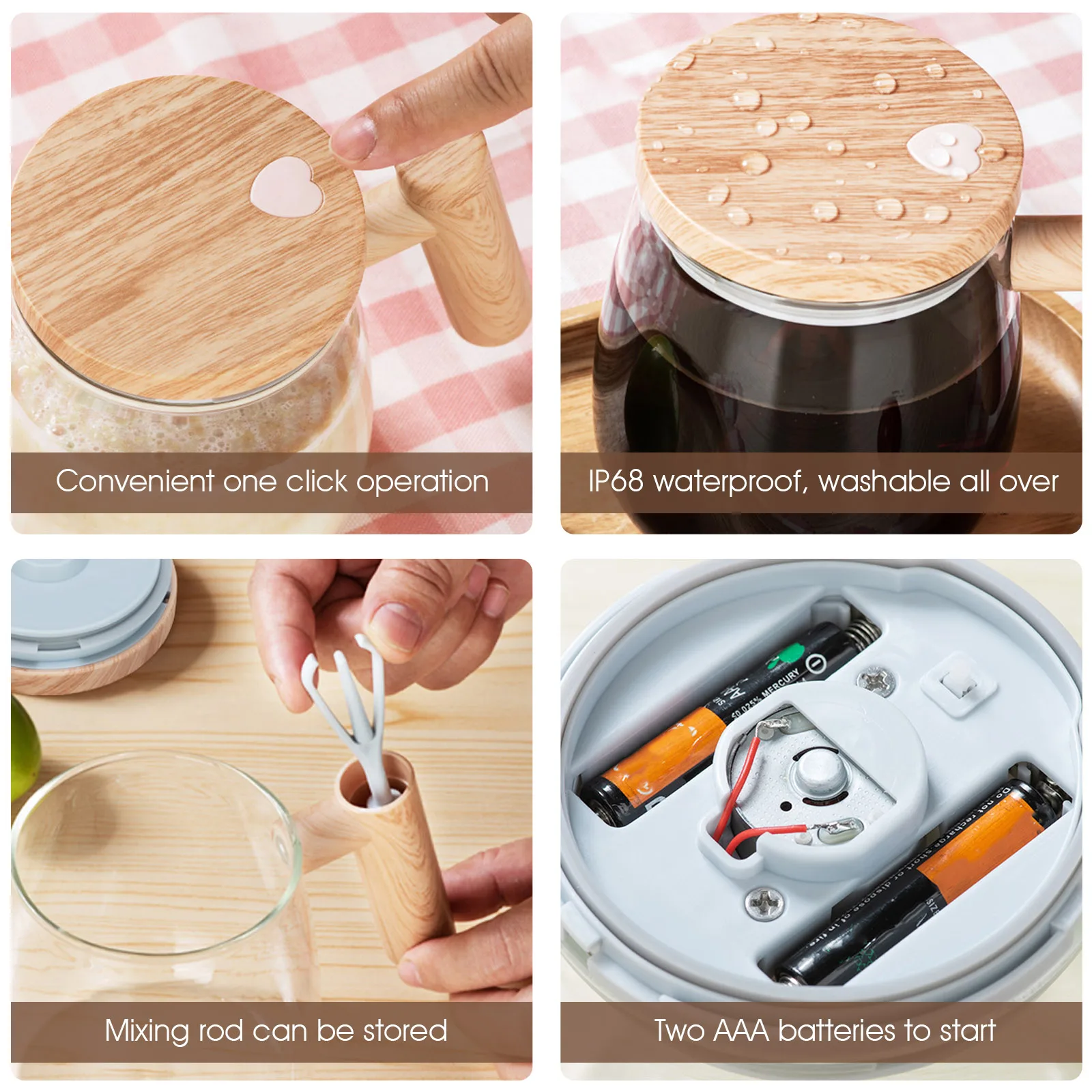 Tazza Miscelatrice Automatica USB 400 Ml - Vetro Borosilicato, Manico Legno - Per Caffè, Tè E Frullati - Foto 5