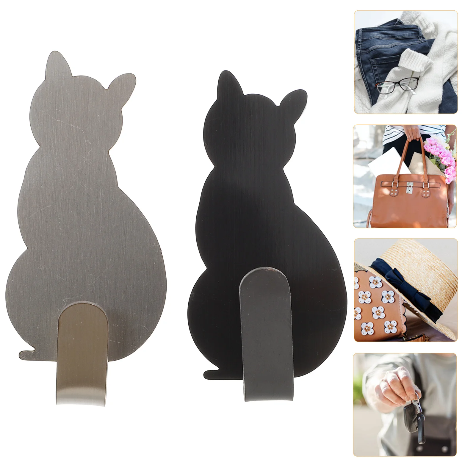 

8pcs Adhesive Wall Hooks Bathroom Stainless Steel Cat Shaped Wall Hooks Adhesive Hanger