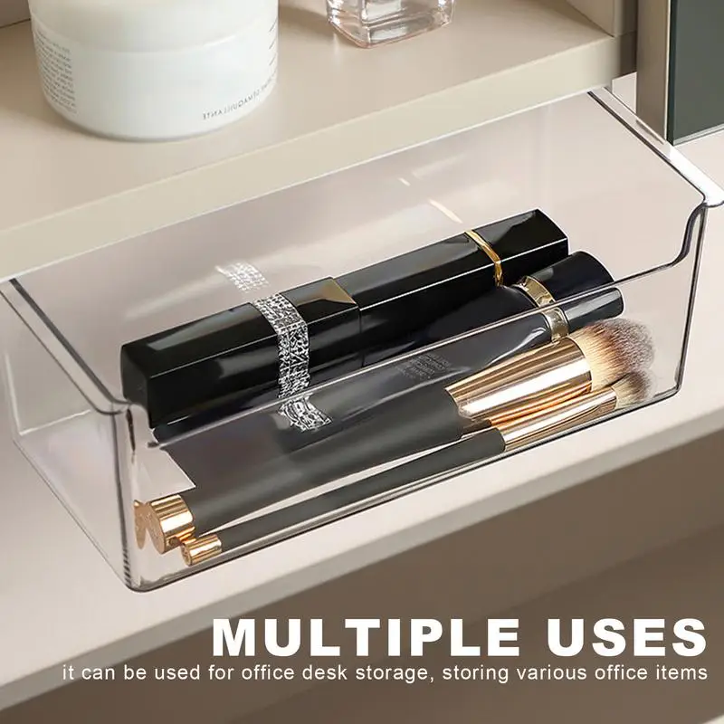 Under Desk Drawer Self Adhesive Pull-Out Storage Box Cosmetic Pen Holder Clear Wardrobe Cabinet Organizer Office Storage Tools