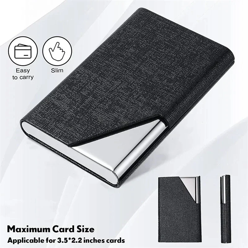 Business Card Holder Magnetic PU Leather Stainless Steel Case for Men Women Office Для Карт