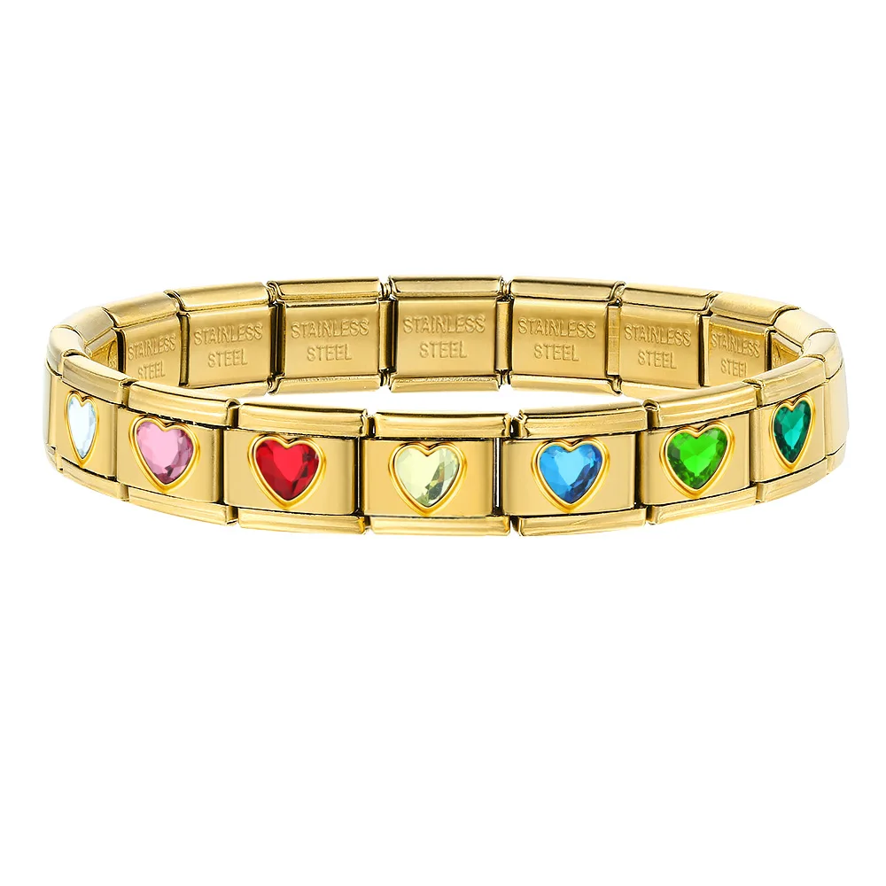 Edelstahl Charm Link Italienische Fit 9mm Gold Farbe Tessellation Zirkonia Herz Frauen Männer Schmuck DIY Machen Mode Armband – Detail 2