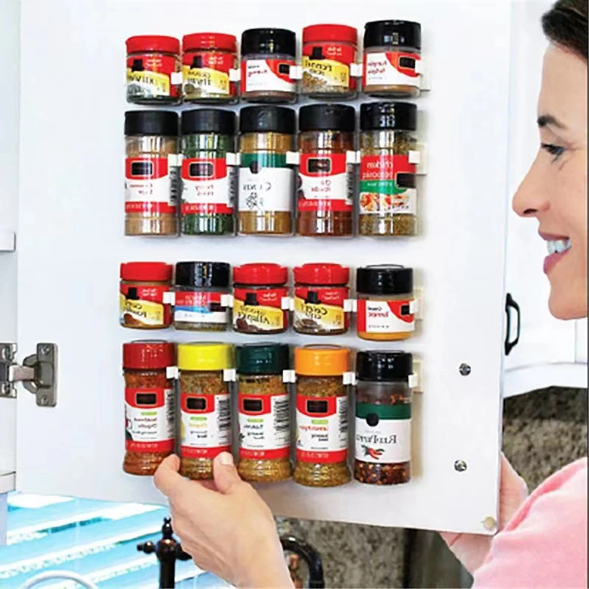 No-Punch Spice Rack Storage Plastic Storage with 3.5cm Hooks No-Punch Paste Neatly Storing Spice Bottles For Kitchen Use