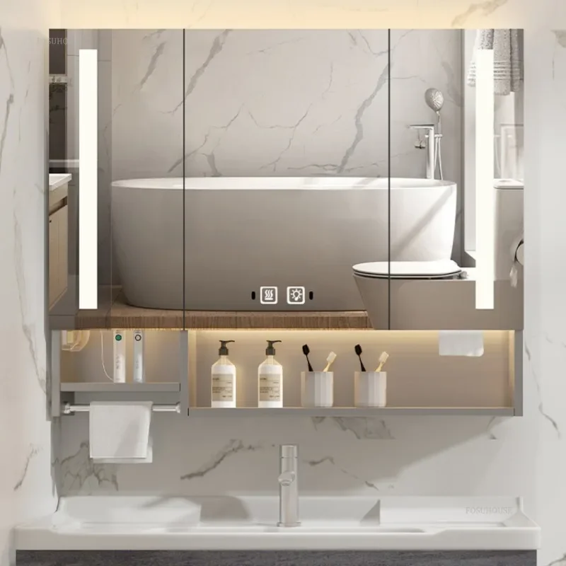 Stainless Steel Smart Bathroom Mirror Cabinet with Light Bathroom Furniture Wall Body Sensor Mirror Cabinet with Towel Bar