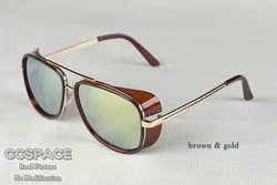 Vintage Steampunk Red Lens Sunglasses with UV400 Protection (Brown gold)