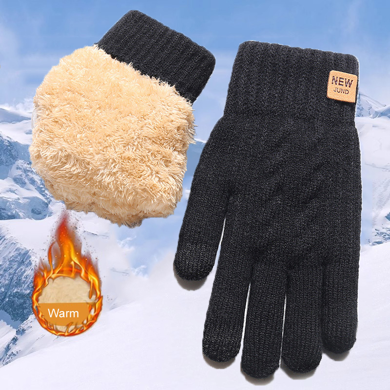Men's Warm Full Finger Gloves Winter Gifts Touchscreen Plus Fleece Gloves Woman Thickening Wool Knitted Cycling Driving Gloves