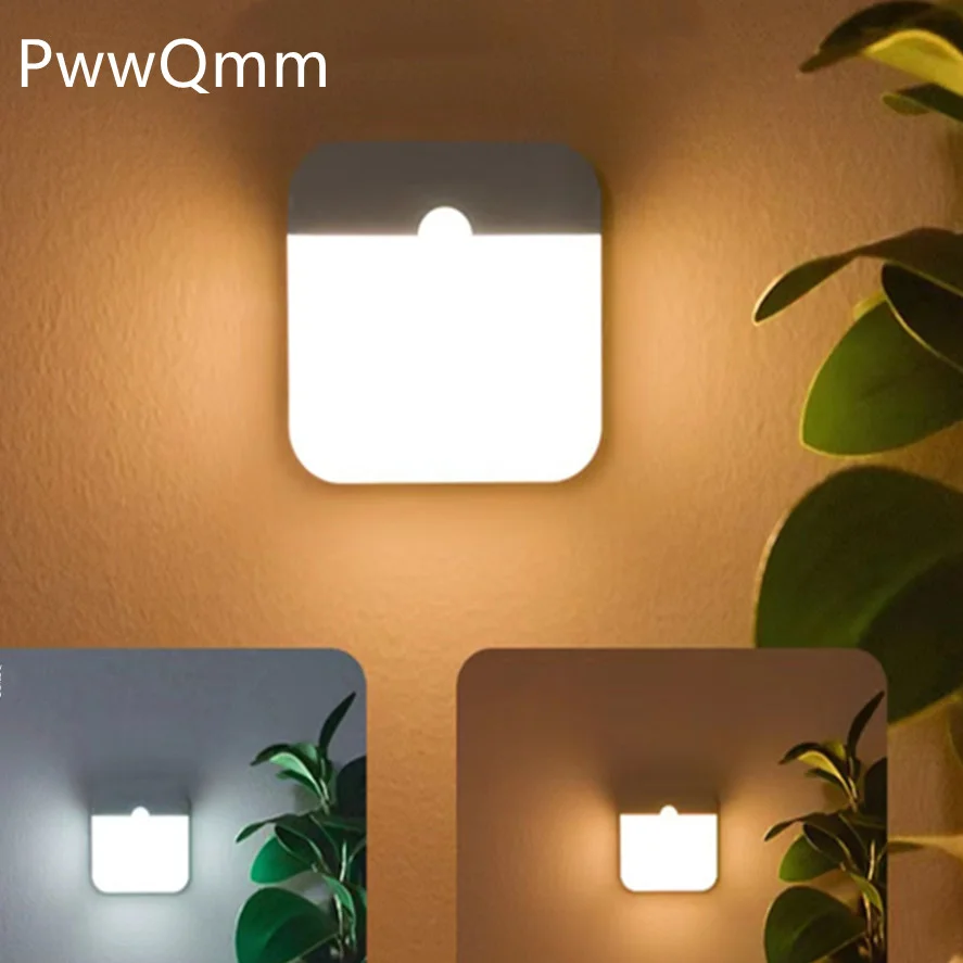 PIR 모션 센서 LED 야간 조명 USB 충전식 Withswitch 야간 램프 침실 주방 캐비닛 조명 무선 옷장 조명