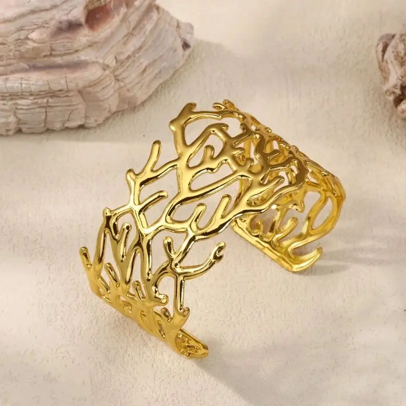 Stainless Steel Wide Branch Bangles For Women