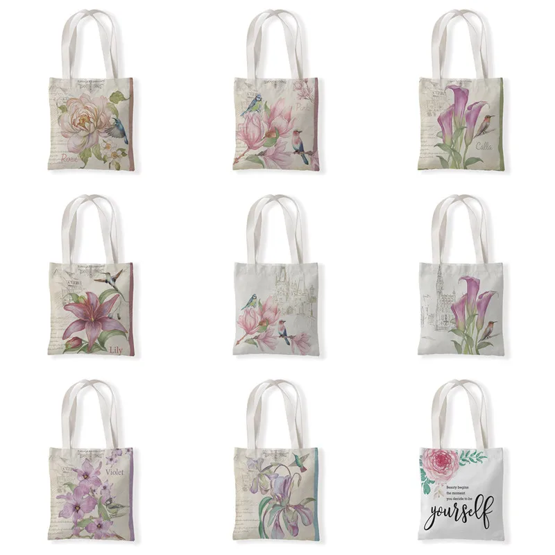 

Retro Flowers Bag Large-capacity Shopper Fashion Birds Women Shoulder Bag Rose Bag Vintage Canvas Bag