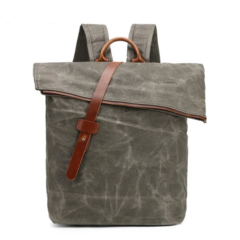 Retro Waxed Canvas Backpacks For Men Waterproof Daily Daypacks Simple Casual Backpack Travel Waterproof Trendy Bagpack Book Bag