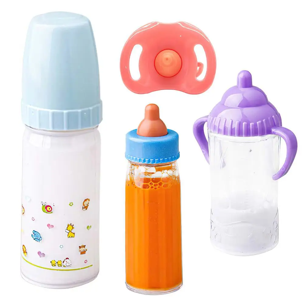 15,2 cm/9,3 cm Puppe Magische Milch Saft Flaschen Mit Schnuller Lätzchen Fit Neugeborene Puppen Kunststoff Nippel Flasche puppenhaus Spielzeug Set Reborn – Detail 1