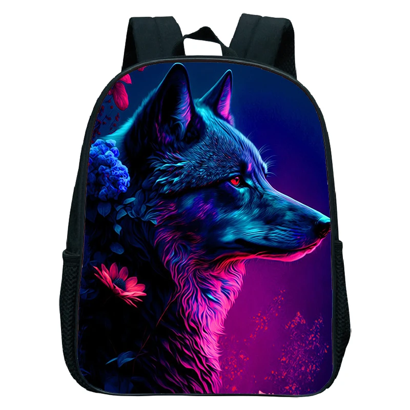 Colorful Wolf 3D Print Schoolbag Kindergarten Backpack for Boy Girl Children Yin Yang Wolf Bookbag Kids Daily Knapsack Mini Bags