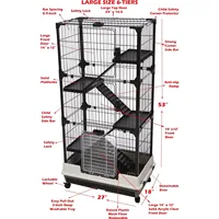 Large 5-Level In/Outdoor Small Pet Cage with Solid Platform Ramp Leakproof Litter Easy Clean 2-Inch Deep Tray Lockable Casters 2