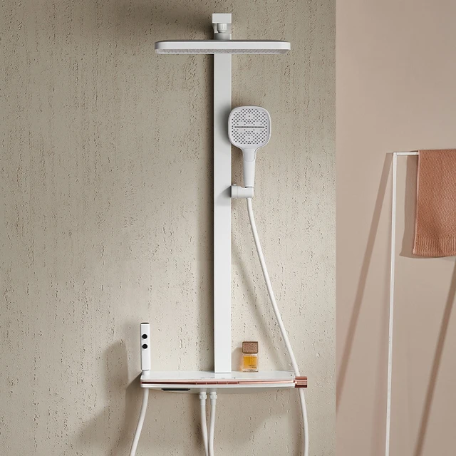 Digital Display Waterfall Shower Set Bathroom Cream Smart Shower Apartment Ambient Light Large Shelf Booster Nozzle 9