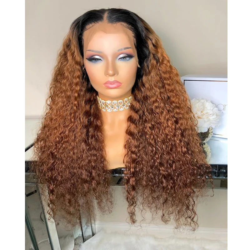 

Soft 180Density 26 inch Long Ombre Blonde Kinky Curly Lace Front Wig For Women BabyHair Deep Part Glueless Pre plucked Daily