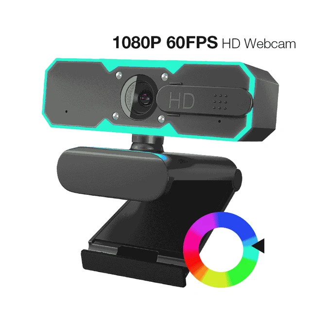 Webcam de jeu avec lumière Led RGB, caméra USB 1080p 60fps, pour ordinateur  PC de jeu, avec Microphone, 7 couleurs changeantes - AliExpress