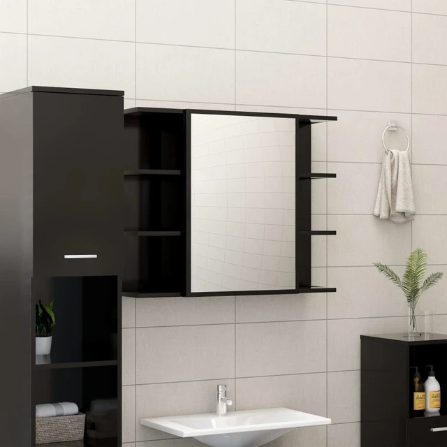 Armario espejo de baño con luz LED gris brillante 80x12x45 cm