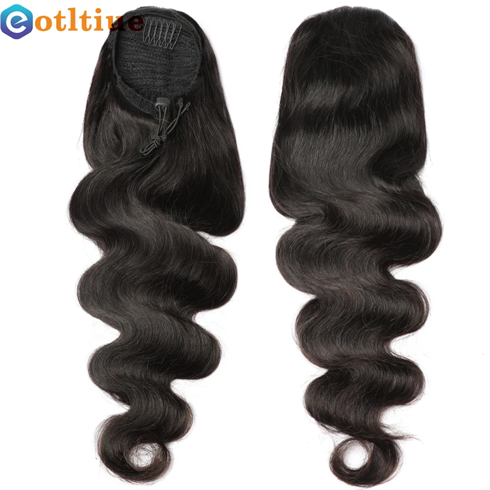 Human Hair Extensions Body Wave Human Hair Drawstring Ponytail Clip In Brazilian Remy Hair Ponytail Natural Color Heat Resistant Pony Tail For Women