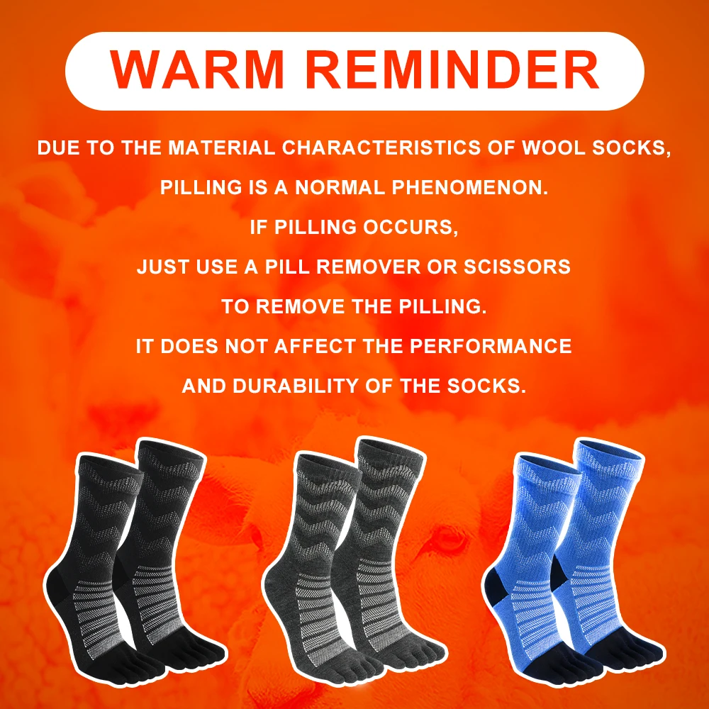Merino Wool Sports Socks Thermal Warm Moisture Wicking Socks Breathable Quick Dry Men Woman Ski Hiking Running 5 Toe Long Socks
