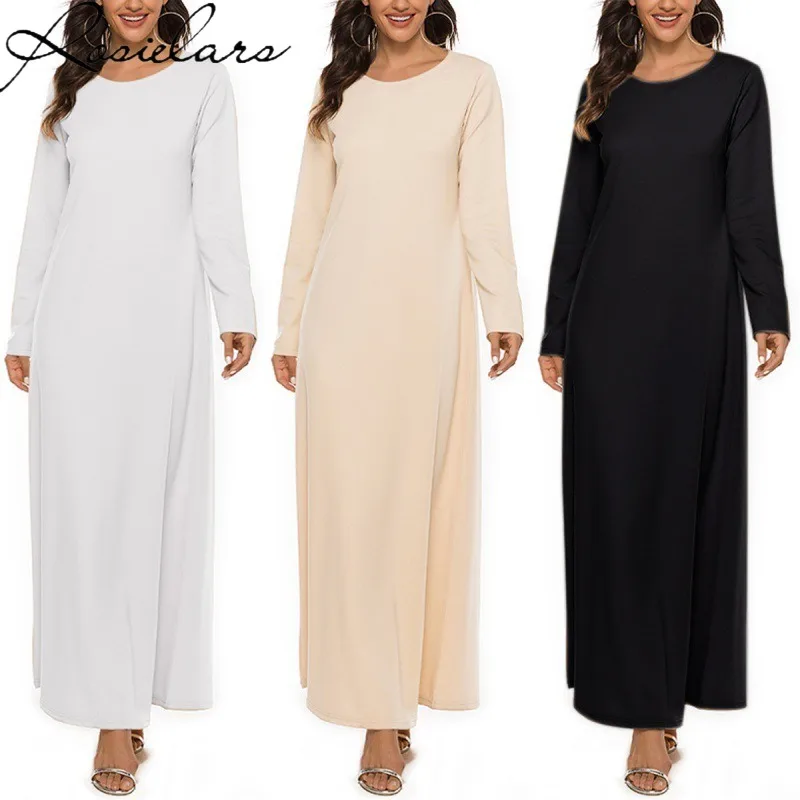 

2023 New Muslims Basic Long Sleeve Round Neck Robe Jilbab Hijab Dress Niqab Muslim Prayer Dress Prayer Clothes Muslim Sets